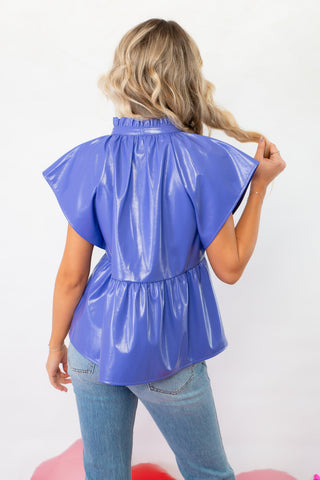 THML Purple V Neck Leather Top-Tops-THML-L. Mae Boutique & Wild Mabel Clothing