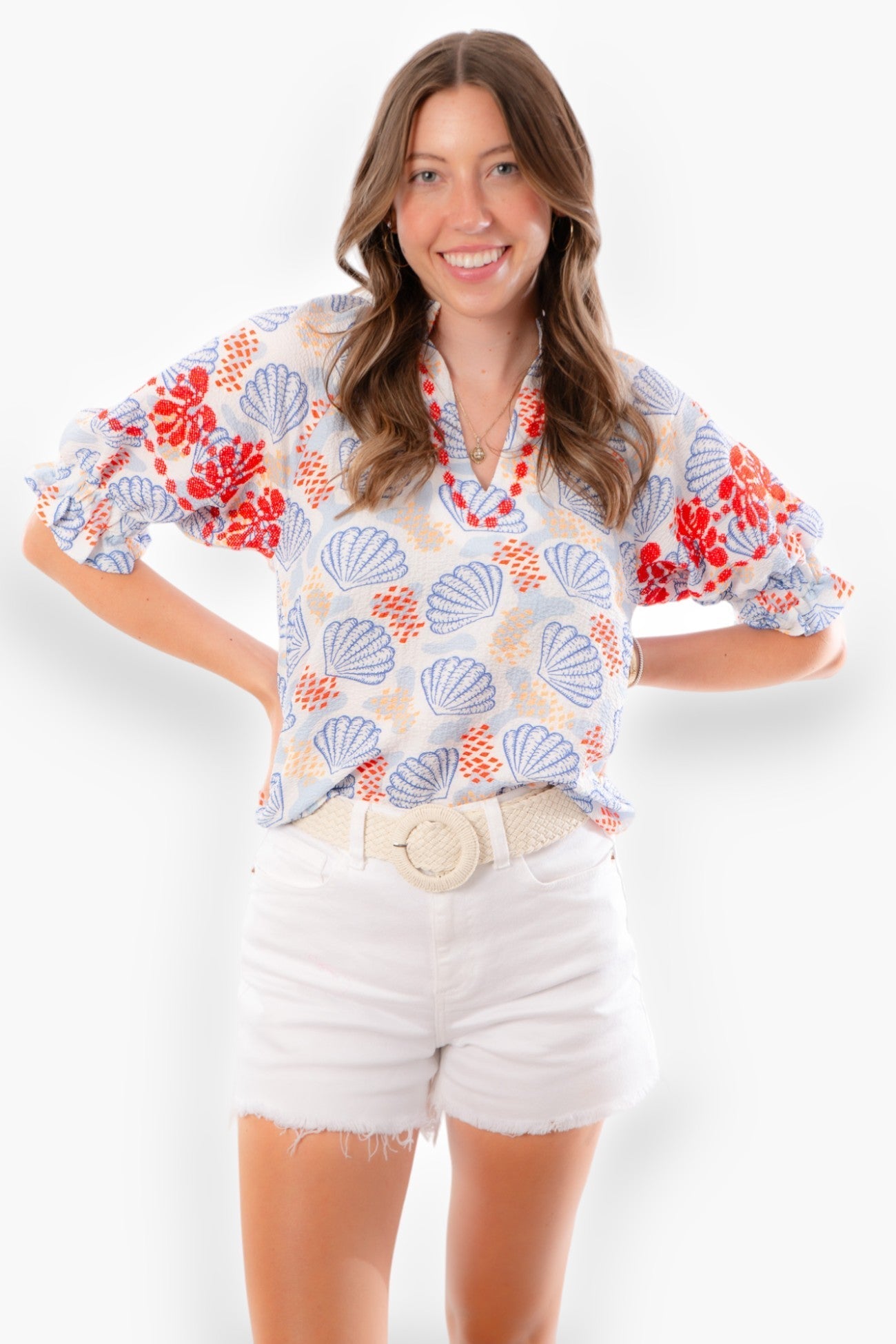 THML Shell Ya Blue Puff Sleeve Top-Tops-THML-L. Mae Boutique & Wild Mabel Clothing