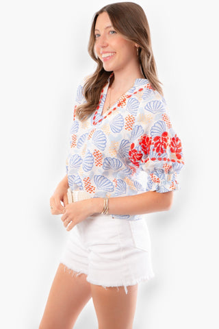 THML Shell Ya Blue Puff Sleeve Top-Tops-THML-L. Mae Boutique & Wild Mabel Clothing