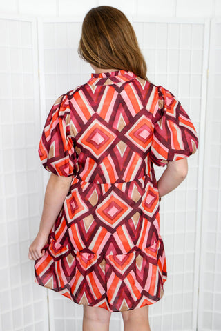 THML Tanya Rust Patterned Puff Sleeve Mini Dress-Dresses-THML-L. Mae Boutique & Wild Mabel Clothing