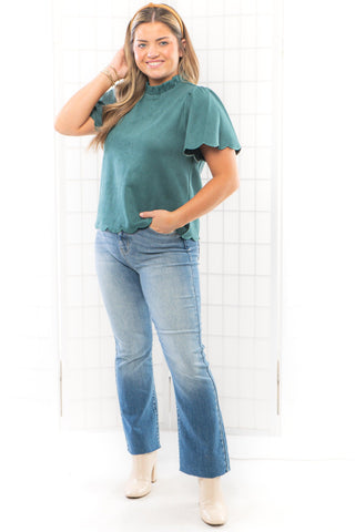 THML Teal Scalloped Trim Suede Top-Tops-THML-L. Mae Boutique & Wild Mabel Clothing