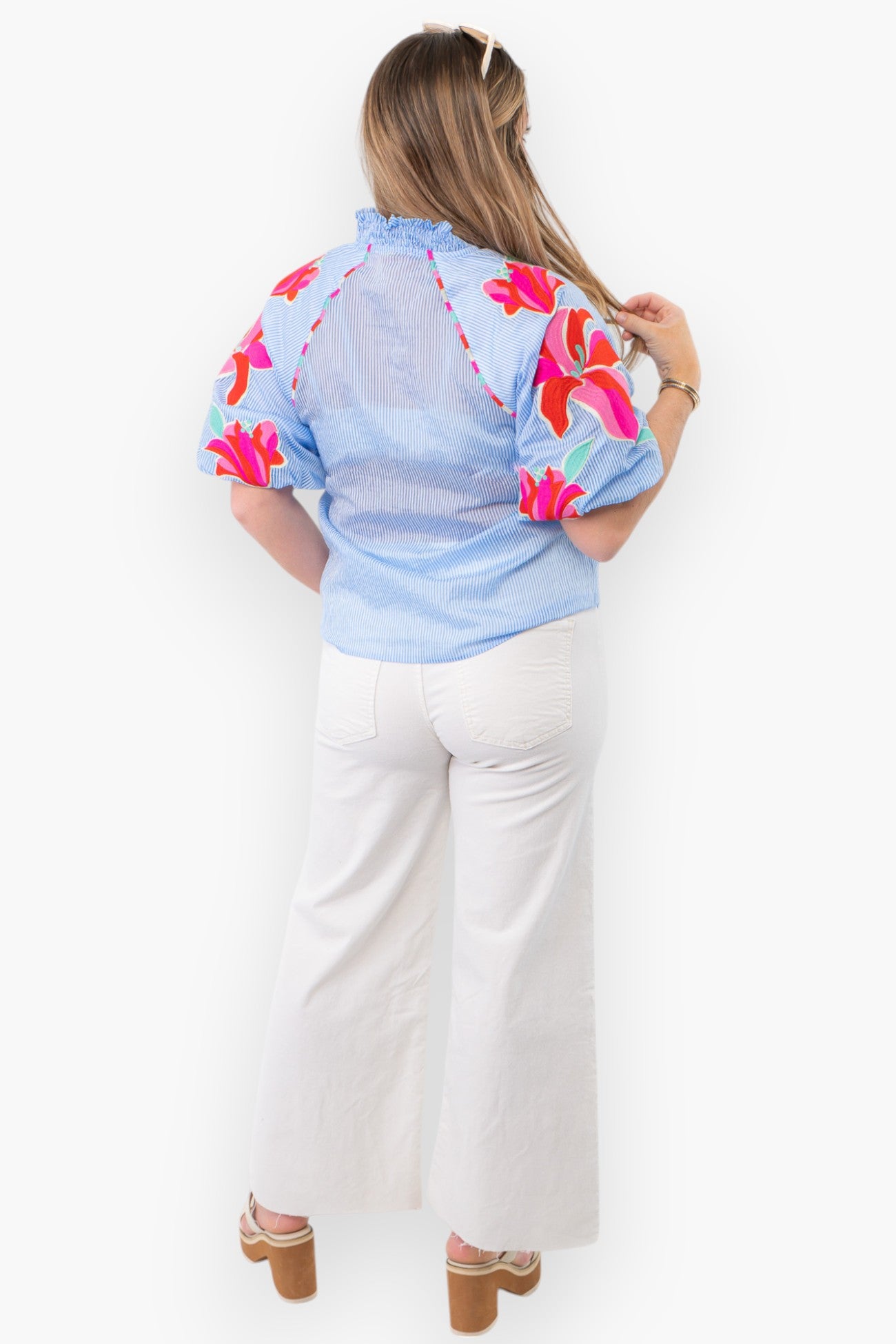 THML Tropical Embroidered Seersucker Top-Tops-THML-L. Mae Boutique &amp; Wild Mabel Clothing