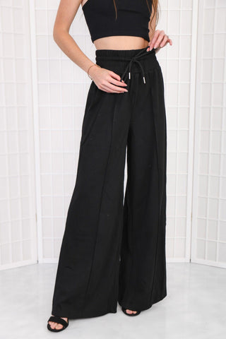 Take The Day Off Black Wide Leg Drawstring Pants-Bottoms-TCEC-L. Mae Boutique & Wild Mabel Clothing