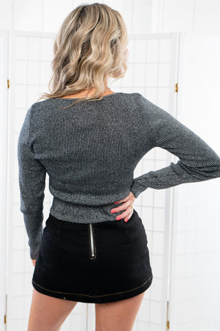 Talking Metallic Black Keyhole Bow Long Sleeve Top-Tops-idem ditto-L. Mae Boutique & Wild Mabel Clothing