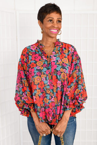 Tallie Bright Floral Bubble Sleeve Top-Fate-L. Mae Boutique