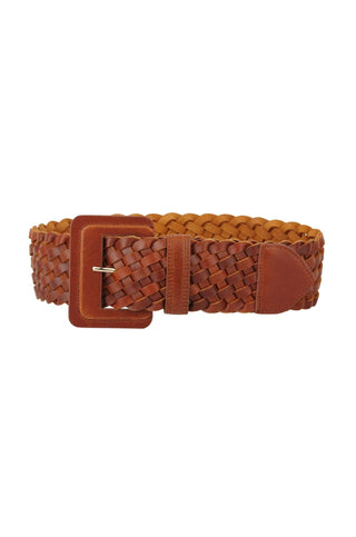 Tan Wide Woven Braided Leather Belt-Most Wanted USA-L. Mae Boutique