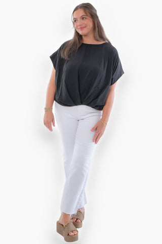 Taylor Black Gathered Hem Loose Top-Tops-Entro-L. Mae Boutique & Wild Mabel Clothing