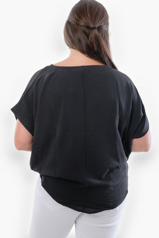 Taylor Black Gathered Hem Loose Top-Tops-Entro-L. Mae Boutique & Wild Mabel Clothing