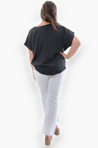 Taylor Black Gathered Hem Loose Top-Tops-Entro-L. Mae Boutique & Wild Mabel Clothing