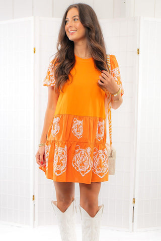 Team Huddle Orange Sequin Tiger Dress-Dresses-WHY Dress-L. Mae Boutique & Wild Mabel Clothing