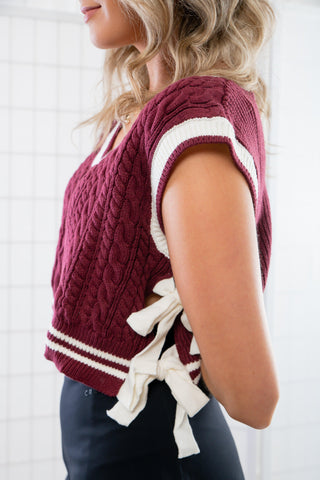 Team Spirit Garnet & White Varsity Cropped Sweater-Tops-day + moon-L. Mae Boutique & Wild Mabel Clothing