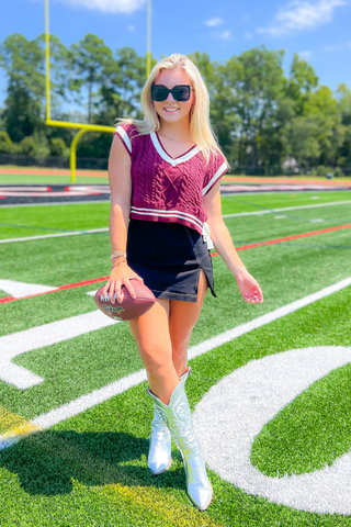 Team Spirit Garnet & White Varsity Cropped Sweater-Tops-day + moon-L. Mae Boutique & Wild Mabel Clothing