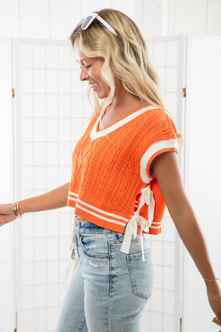 Team Spirit Orange & White Varsity Cropped Sweater-Tops-day + moon-L. Mae Boutique & Wild Mabel Clothing