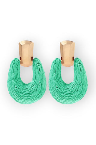 Tear Drop Green Raffia Oval Earrings-Golden Stella-L. Mae Boutique