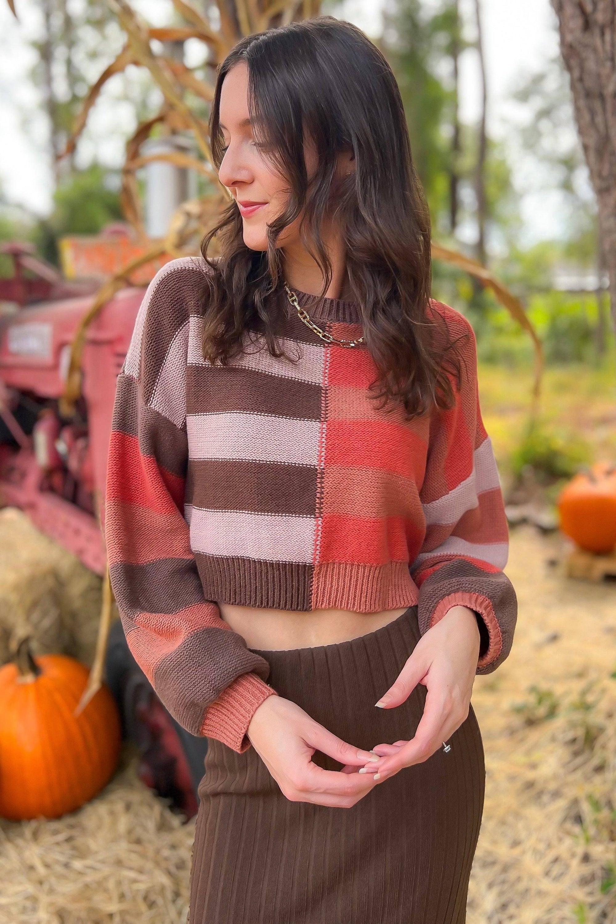 Terracotta Long Sleeve Color Block Striped Sweater-Tops-Le Lis-L. Mae Boutique & Wild Mabel Clothing