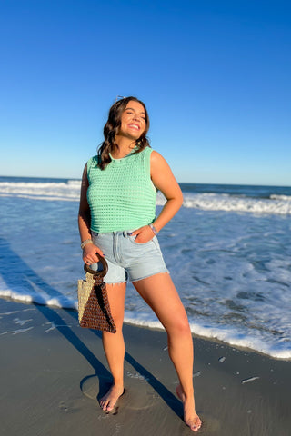 The Beach Is Calling Mint Open Knit Sleeveless Sweater-By Together-L. Mae Boutique