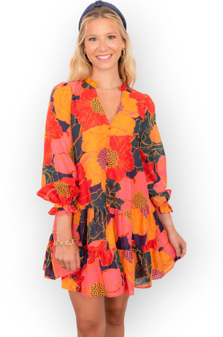 The Cabo V Neck Floral Long Sleeve Dress-J. Marie Collection-L. Mae Boutique
