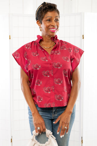 The Gamecocks Garnet & Black Poplin Blouse-Tops-Stewart Simmons-L. Mae Boutique & Wild Mabel Clothing