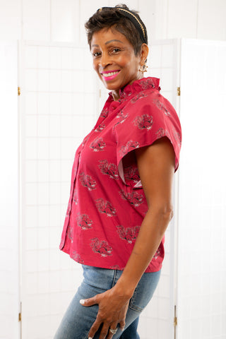 The Gamecocks Garnet & Black Poplin Blouse-Tops-Stewart Simmons-L. Mae Boutique & Wild Mabel Clothing