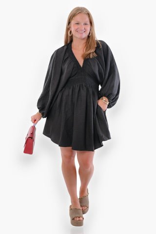 The Good Time Black V Neck Crinkle Mini Dress-Dresses-Entro-L. Mae Boutique & Wild Mabel Clothing