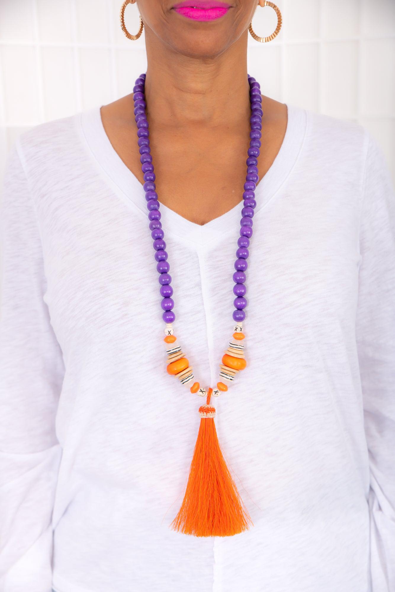 The Lois Necklace Orange and Purple-Jewelry-Carolina Strung-L. Mae Boutique & Wild Mabel Clothing