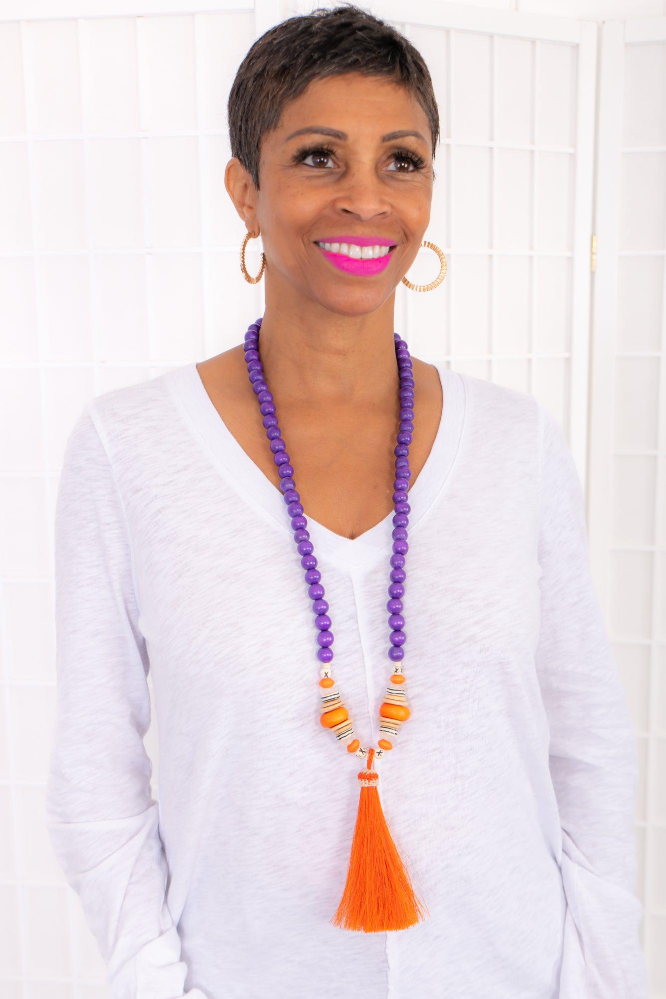 The Lois Necklace Orange and Purple-Jewelry-Carolina Strung-L. Mae Boutique & Wild Mabel Clothing