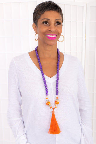 The Lois Necklace Orange and Purple-Jewelry-Carolina Strung-L. Mae Boutique & Wild Mabel Clothing