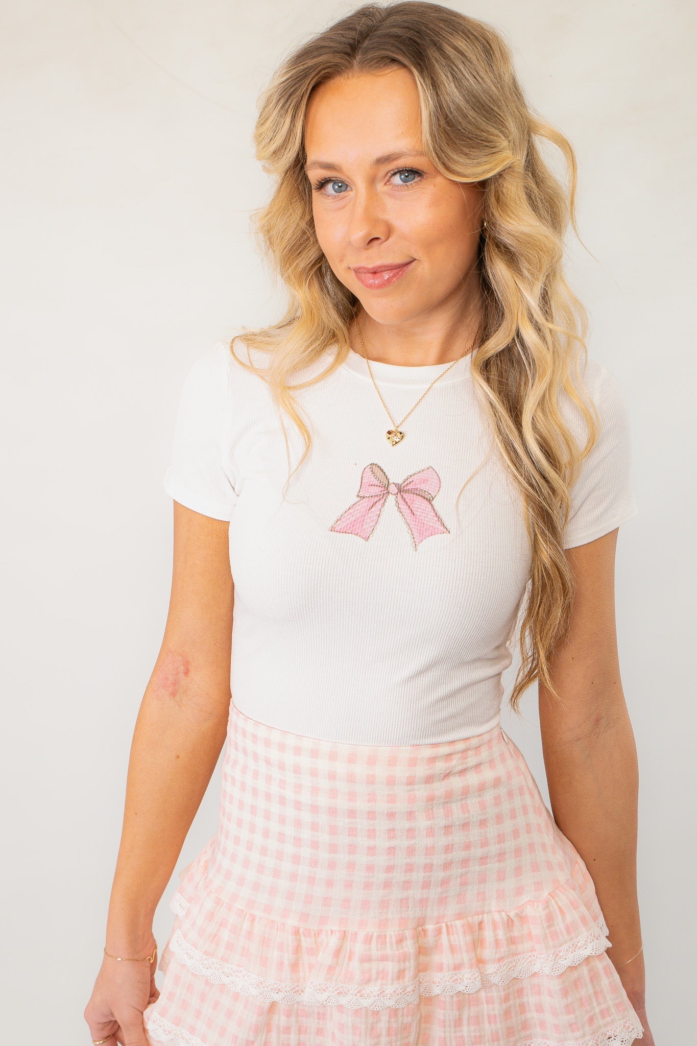 The Pink Bow Graphic Baby Tee-Tops-Bailey Rose-L. Mae Boutique & Wild Mabel Clothing