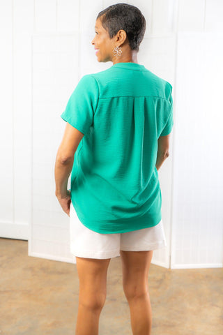 The Thrill of It Kelly Green V-Neck Top-Entro-L. Mae Boutique