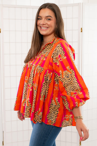 The Tiger Orange & Pink Tiger Striped Babydoll Top-Bhavnas Boutique-L. Mae Boutique