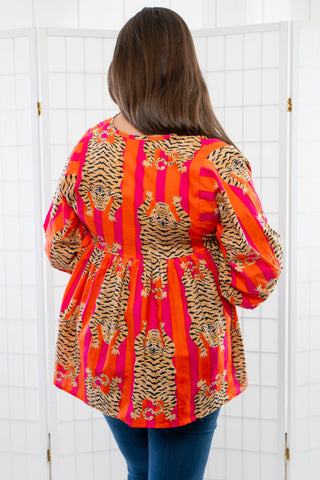 The Tiger Orange & Pink Tiger Striped Babydoll Top-Bhavnas Boutique-L. Mae Boutique