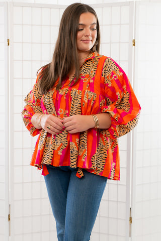 The Tiger Orange & Pink Tiger Striped Babydoll Top-Bhavnas Boutique-L. Mae Boutique