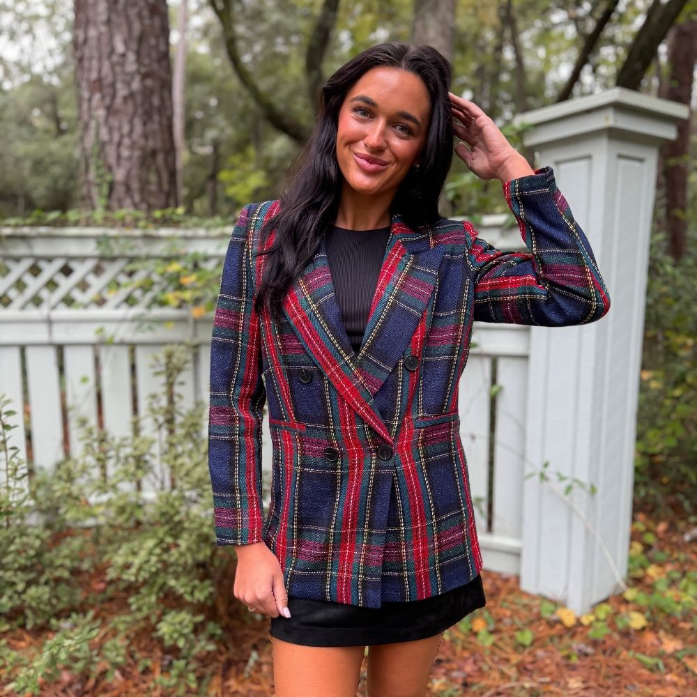 classic christmas plaid tartan blazer, ralph lauren christmas holiday outfit inspiration