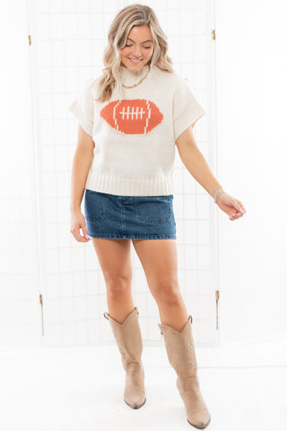 Thinking Big Football Pattern Short Sleeve Sweater-Tops-BiBi-L. Mae Boutique & Wild Mabel Clothing