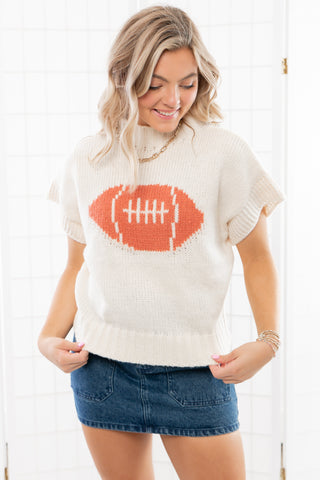 Thinking Big Football Pattern Short Sleeve Sweater-Tops-BiBi-L. Mae Boutique & Wild Mabel Clothing