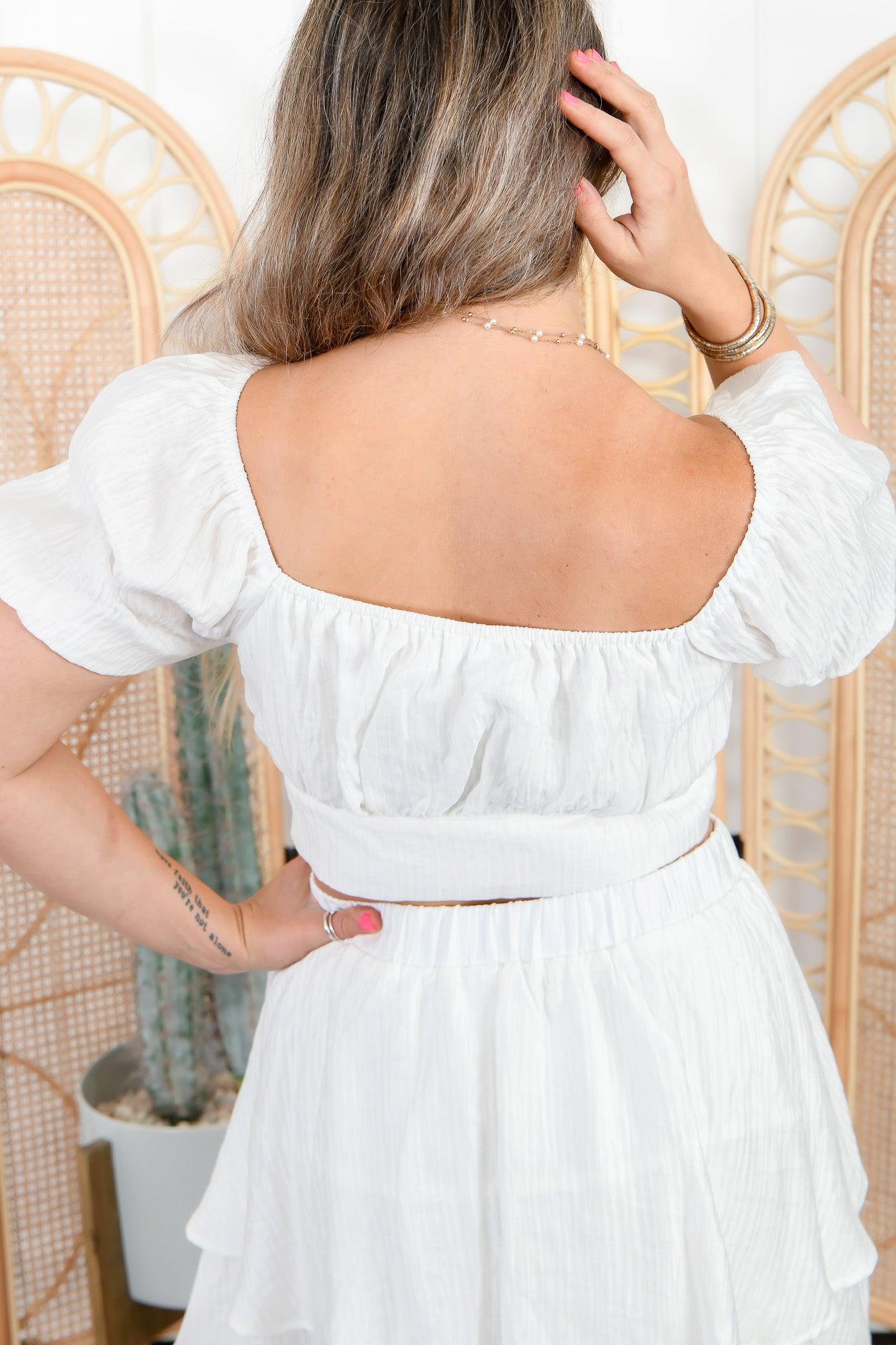 Tied For First White Tie-Front Crop Top-Tops-Le Lis-L. Mae Boutique &amp; Wild Mabel Clothing