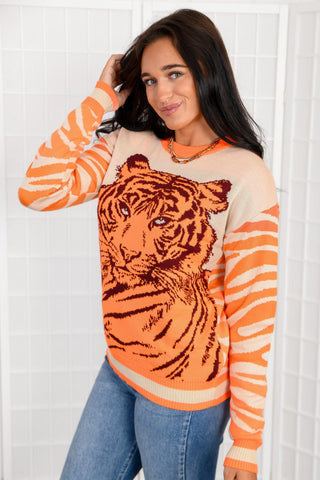 Tiger Eyes Orange Crewneck Sweater-Tops-The Tellier-L. Mae Boutique & Wild Mabel Clothing