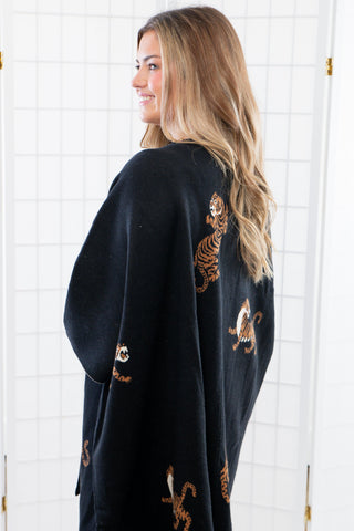 Tiger Pattern Black Oversized Poncho-Tops-She + Sky-L. Mae Boutique & Wild Mabel Clothing