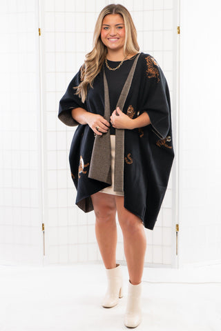 Tiger Pattern Black Oversized Poncho-Tops-She + Sky-L. Mae Boutique & Wild Mabel Clothing