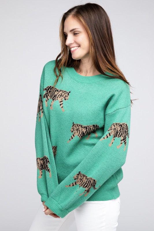 Tiger Pattern Sweater-Tops-BiBi-L. Mae Boutique & Wild Mabel Clothing