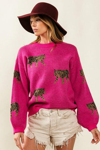 Tiger Pattern Sweater-Tops-BiBi-L. Mae Boutique & Wild Mabel Clothing