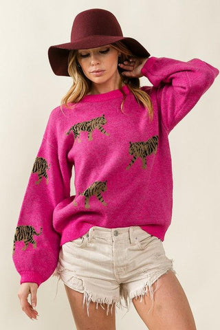 Tiger Pattern Sweater-Tops-BiBi-L. Mae Boutique & Wild Mabel Clothing