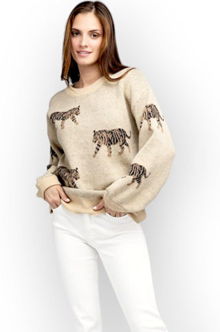 Tiger Pattern Sweater-Tops-BiBi-L. Mae Boutique & Wild Mabel Clothing