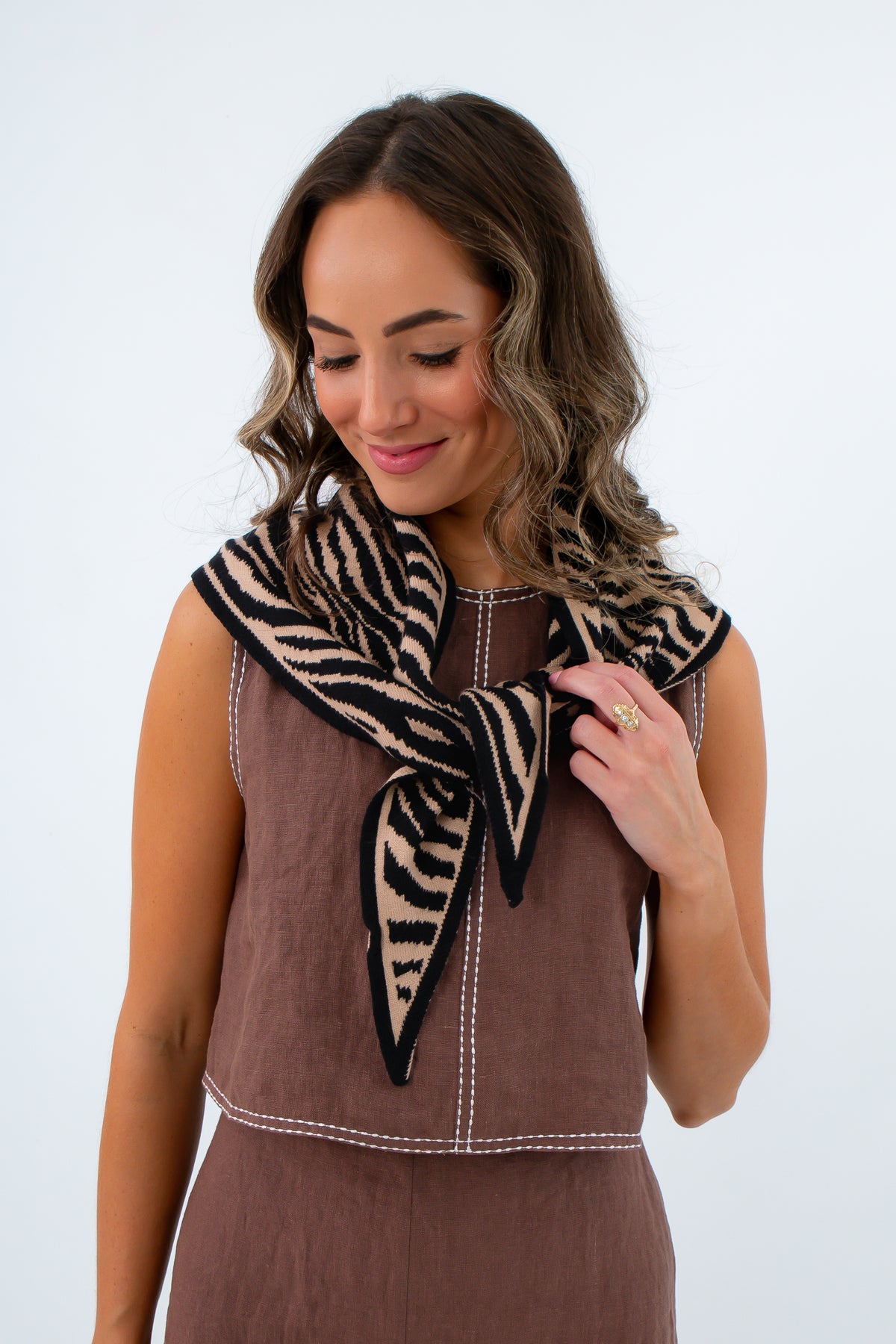 Tiger Stripe Knit Triangle Scarf