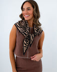 Beige and black knit scarf with zebra pattern, patterned knit scarf, trendy knit scarf, knit scarf for fall accessories