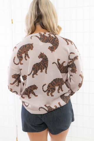 Tigers On The Loose Taupe Long Sleeve Top-Tops-BiBi-L. Mae Boutique & Wild Mabel Clothing