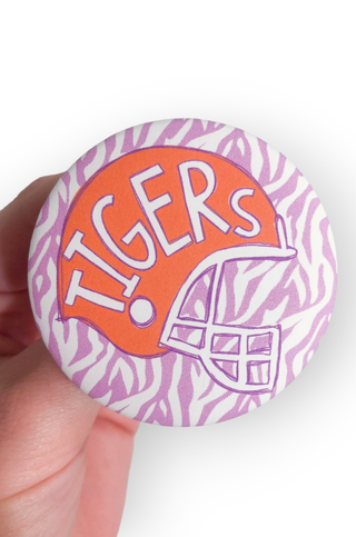 Tigers Orange & Purple Helmet Gameday Button-Accessories-Thanks For Everything-L. Mae Boutique & Wild Mabel Clothing