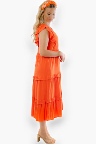 Tillman Ruffle Tiered Orange Midi Dress-Dresses-Entro-L. Mae Boutique & Wild Mabel Clothing