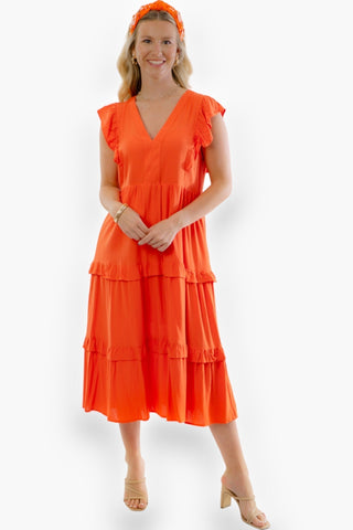 Tillman Ruffle Tiered Orange Midi Dress-Dresses-Entro-L. Mae Boutique & Wild Mabel Clothing