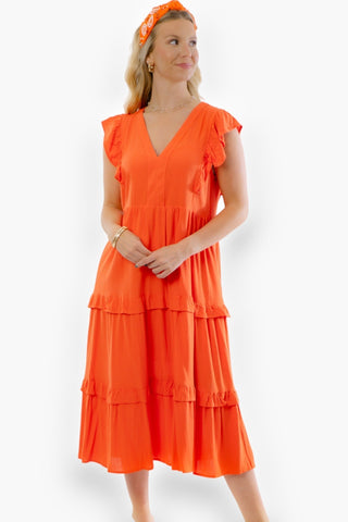 Tillman Ruffle Tiered Orange Midi Dress-Dresses-Entro-L. Mae Boutique & Wild Mabel Clothing